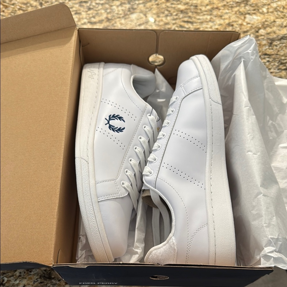 Fred Perry White and Blue Sneakers Minimalist Design
